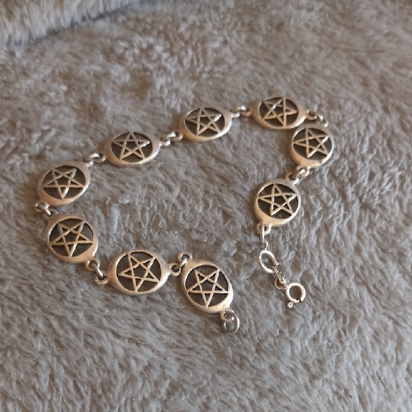Vtg Sterling Silver Pentagram Bracelet - Picture 5 of 5